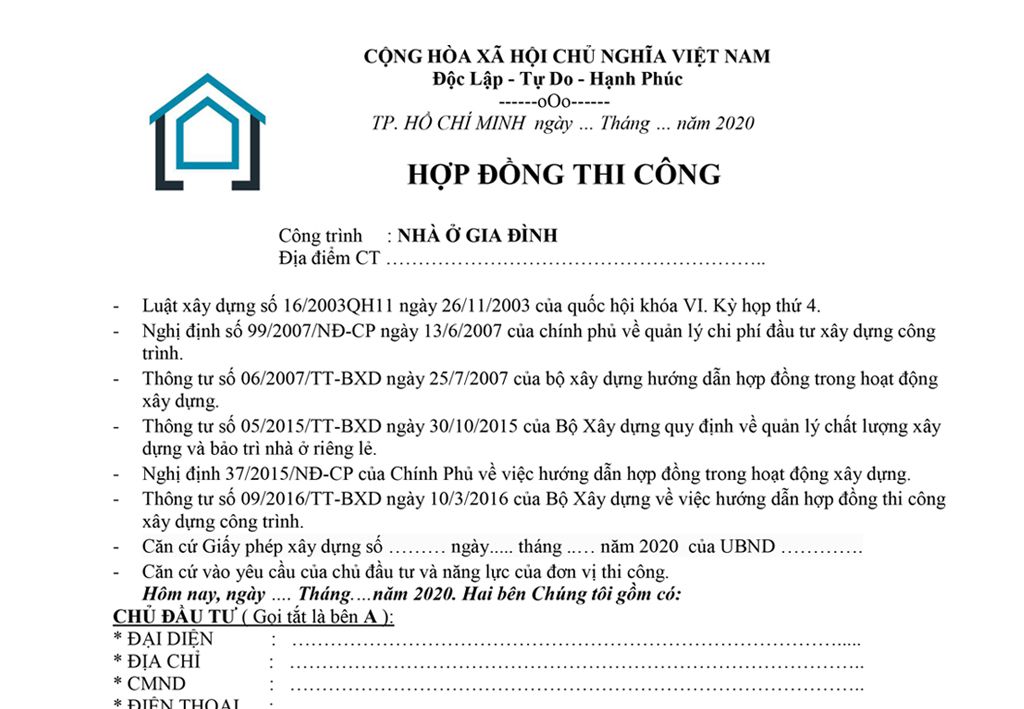 hop dong xay nha tron goi - Mẫu hợp đồng xây nhà trọn gói [nhà ở] gia đình năm 2021