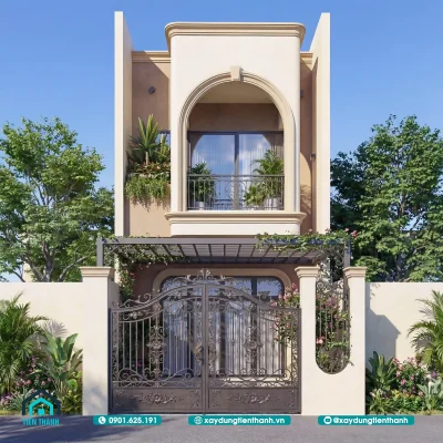 nha ong 2 tang mat tien 5m 1 400x400 - Mẫu Nhà Ống 2 Tầng Mặt Tiền 5m Kiến Trúc Tân Cổ Điển