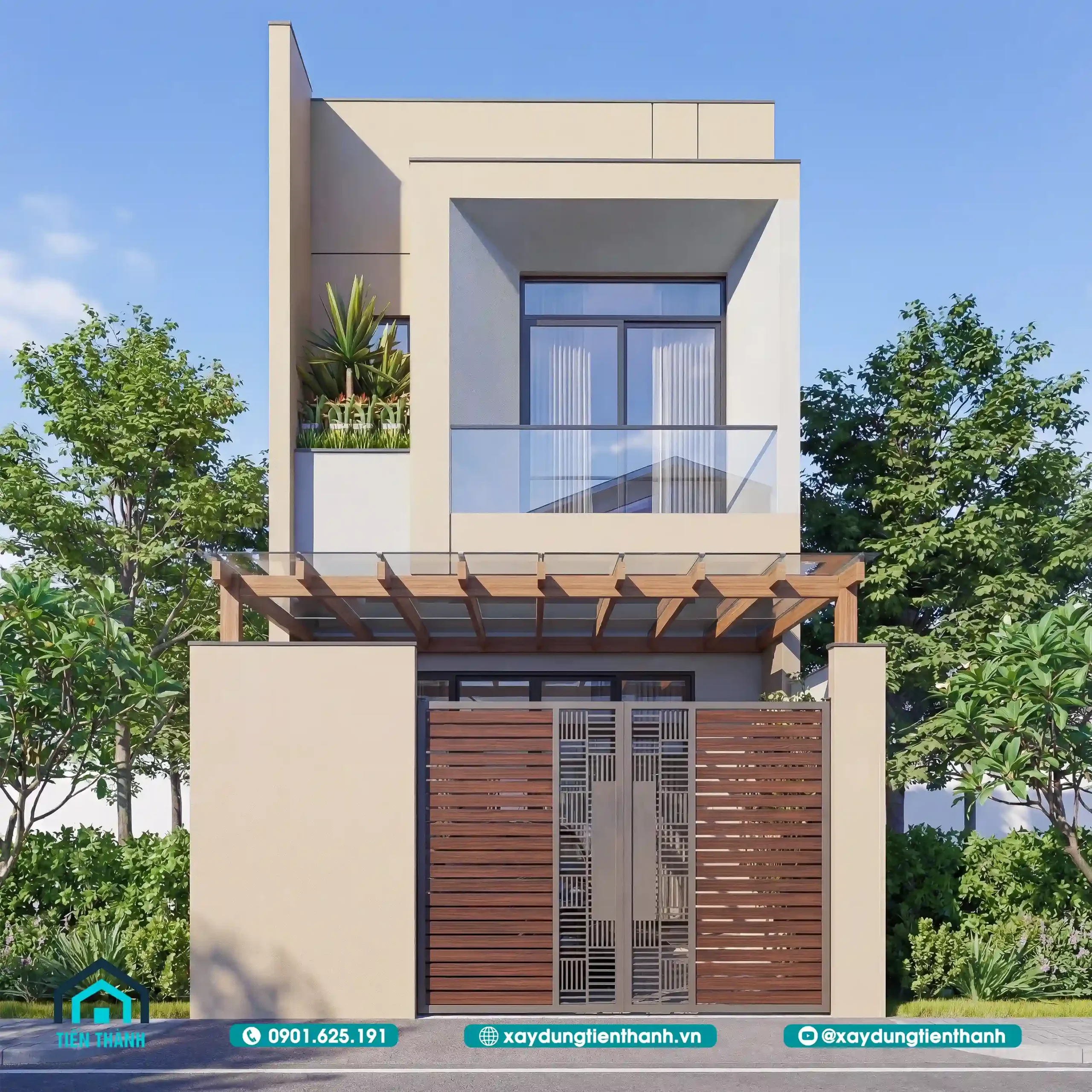 Phối Cảnh Mặt Tiền Nhà Phố 5m 2 Tầng: Tối Ưu Công Năng phoi canh mat tien nha pho 5m 2 tang 1 scaled - Phối Cảnh Mặt Tiền Nhà Phố 5m 2 Tầng: Tối Ưu Công Năng