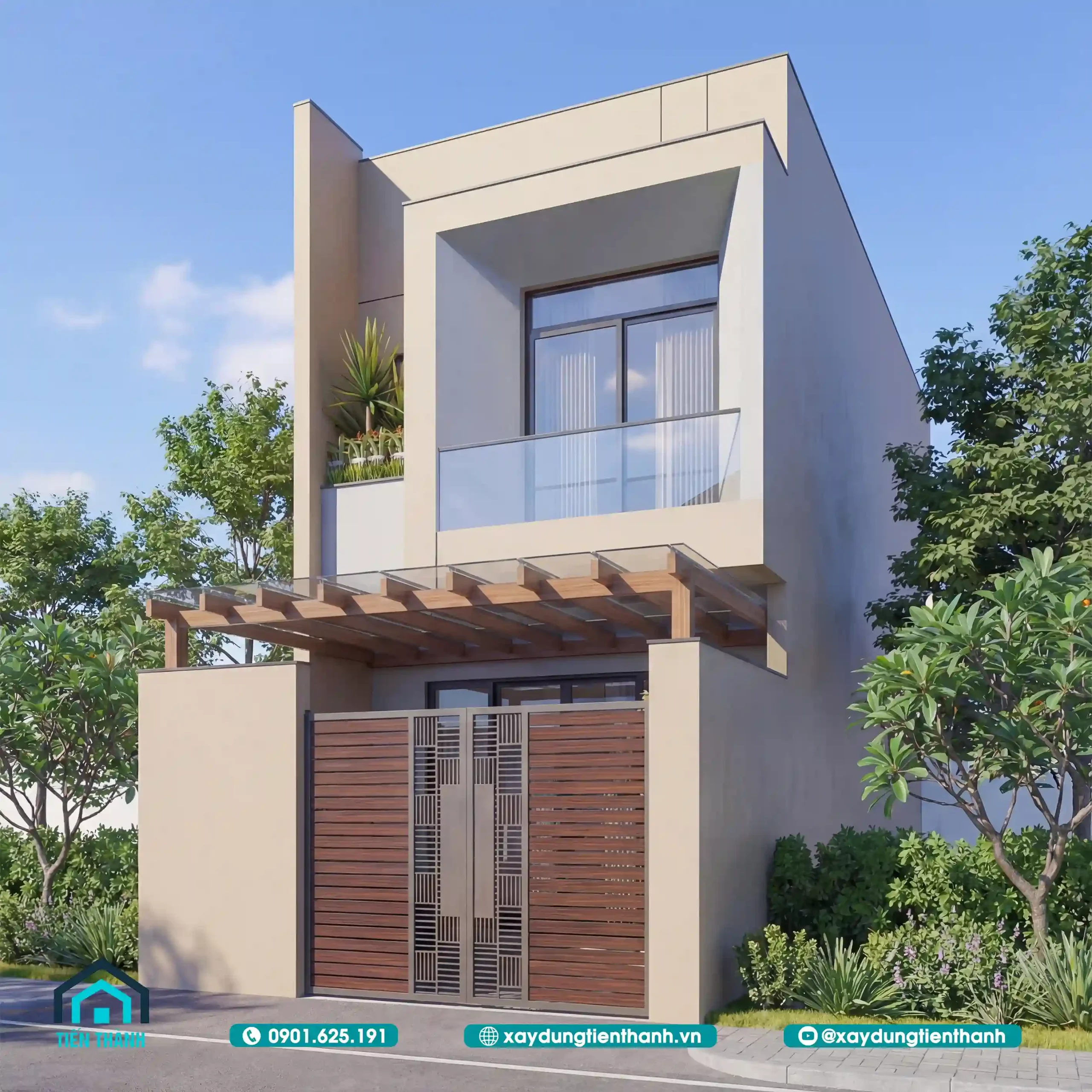 Phối Cảnh Mặt Tiền Nhà Phố 5m 2 Tầng: Tối Ưu Công Năng phoi canh mat tien nha pho 5m 2 tang 3 scaled - Phối Cảnh Mặt Tiền Nhà Phố 5m 2 Tầng: Tối Ưu Công Năng