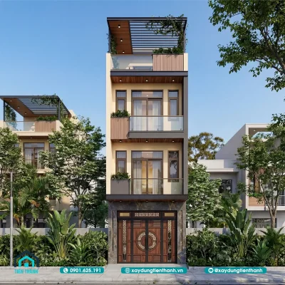 mat tien nha 4 tang dep 6 400x400 - Mẫu Mặt Tiền Nhà 4 Tầng Đẹp Hiện Đại với diện tích 4,5x16m