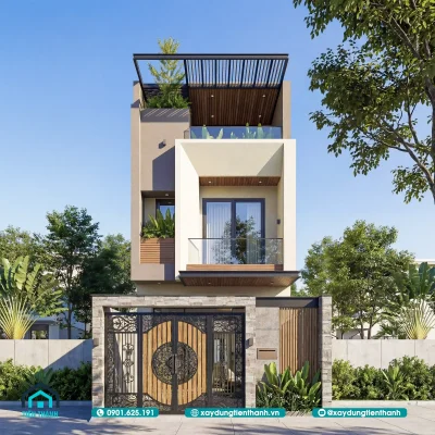 mat tien mau nha ong dep 3 tang 5m 4 400x400 - Mặt Tiền Nhà 3 Tầng Đẹp: Xu Hướng Thiết Kế Hiện Đại