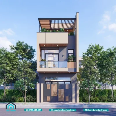 mau mat tien nha 3 tang dep 5 400x400 - Mẫu mặt tiền nhà 3 tầng đẹp: Xu hướng hiện đại 5x22,5m