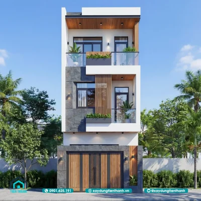 mau nha 3 tang don gian dep 4 1 400x400 - Mẫu nhà 3 tầng đơn giản đẹp ngang 4x15m nở hậu