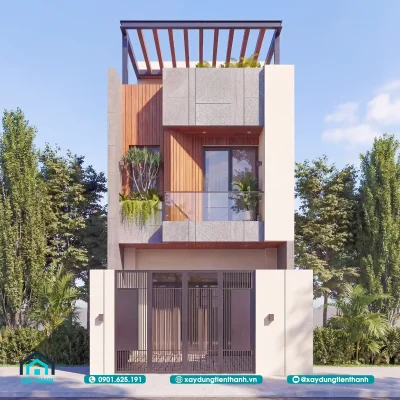 mau nha mat tien 5m 3 tang 4 400x400 - Mẫu nhà mặt tiền 5m 3 tầng: Giải pháp thiết kế hiện đại, tối ưu