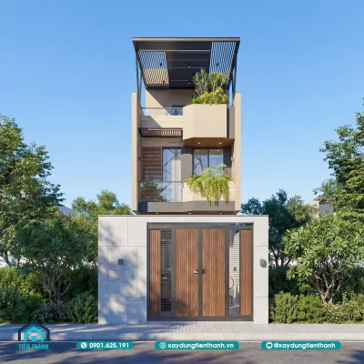 mau nha ong 3 tang co san truoc 4 400x400 - Mẫu nhà ống 3 tầng có sân trước: Kiến trúc hiện đại và tiện nghi