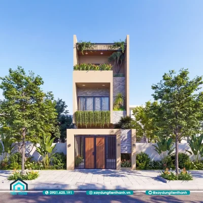 phoi canh mat tien nha pho 5m 3 tang 4 400x400 - Phối cảnh mặt tiền nhà phố 5m 3 tầng hiện đại với thiết kế đẹp