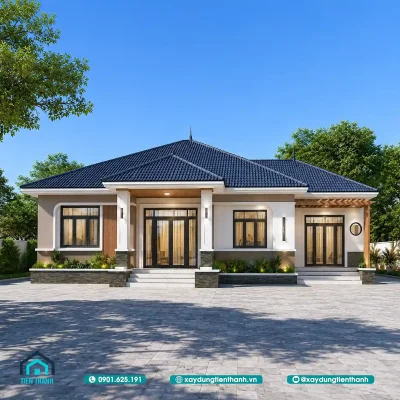 mau nha cap 4 san vuon nong thon 0 400x400 - Nhà cấp 4 sân vườn nông thôn đẹp cho nhà đông người